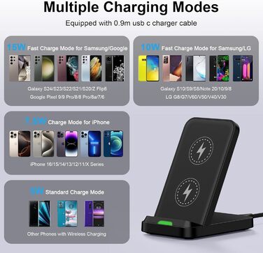 Бездротовий зарядний пристрій 15W: сумісний з Google Pixel, Samsung Galaxy, iPhone. Підставка для швидкої зарядки (V027)