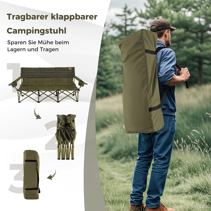Крісло для кемпінгу Costway, розкладне, з регульованими підлокітниками, тримачами для напоїв та сумкою, вантажопідйомність 272 кг, для кемпінгу, риболовлі, пікніка (Зелений)