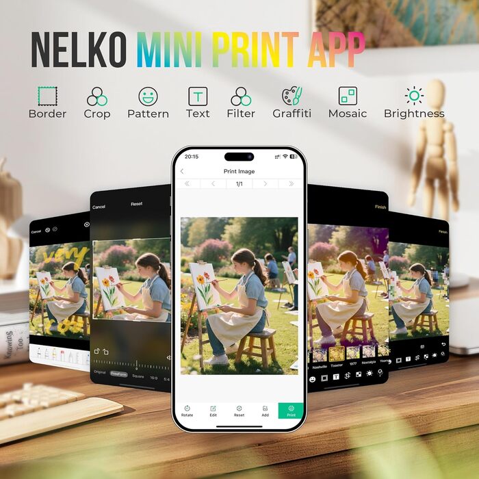 Портативний міні-принтер Nelko PP01 для фотографій з телефону (iOS & Android), 20 папірців, наклейки, білий