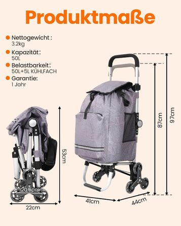 Складаний візок для покупок Homecall 50L з охолодженням та трепін-коліщатками