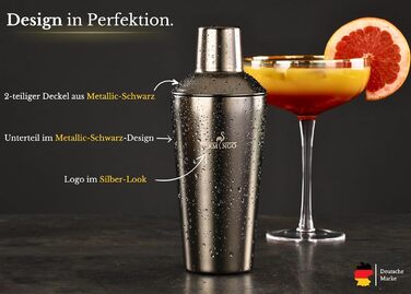 BARMINGO Stainless Steel Cocktail Set - 11 Piece Bar Set with Shaker, Stand & Accessories | Cocktail Shaker Set | Bartender Set | Cocktail Mixing Set | Bar Set | Gift Set | Black Metallic Black