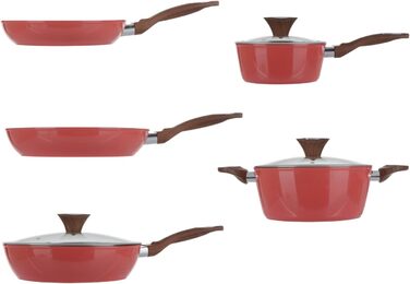 Набір посуду KASANOVA Golden 5 8 предметів: каструлі та сковороди для індукції та всіх плит, антипригарне покриття з кораловим ефектом