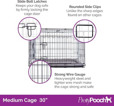 Клітка для собак та котів Pretty Pooch, розмір M, металева, складається, з лотком, двоє дверей та ліжком