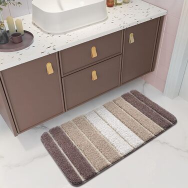 Non-Slip Bathroom Rug - Absorbent Bath Mat 60 x 110 cm - Washable Soft Bath Mat for Bathroom (2-Pack 40 x 60 cm, Beige)