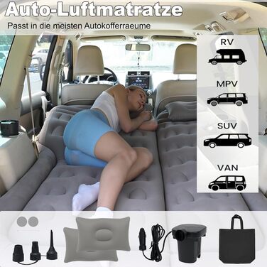 Надувний матрац для авто SUV, вантажівки та кемпінгу - матрац для заднього сидіння з електричною помпою, сірий