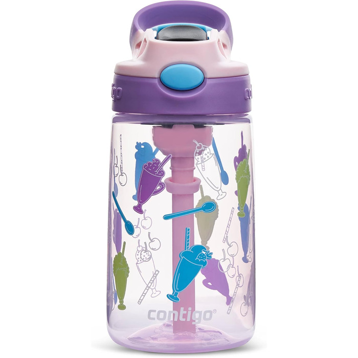 Contigo Kinder Trinkflasche Easy Clean Autospout with Straw, BPA-free durable water bottle, 100% leak-proof, easy to clean, ideal for daycare, kindergarten, school, and sports, 420 ml (Strawbery Shakes, Plastic)