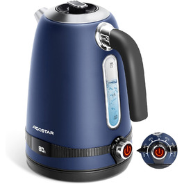 Електричний чайник Aigostar з регулюванням температури, 1,7 л, ретро-дизайн, матове покриття, цифровий дисплей, функція підтримки тепла, без пластику всередині, BPA-free (темно-синій)