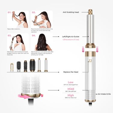Професійний фен-щітка Pro Airbrush Hair styler 6 в 1: 6 функцій для укладки, 1000W, сушка та створення локонів