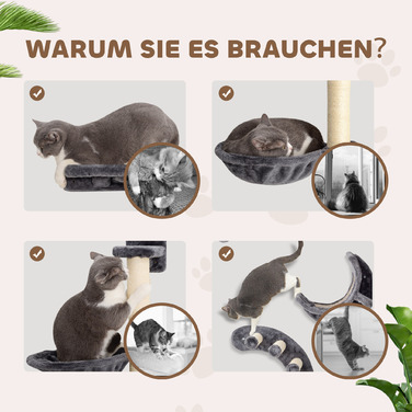 PawHut 4-Piece Cat Climbing Wall - Cat Climbing Wall Set with Hammock and Bridge, Supports up to 5 kg, Dark Grey