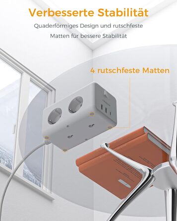 Мережевий фільтр TESSAN 6 розеток з USB-C, 9 в 1, з вимикачем, 2м кабель, для дому та офісу