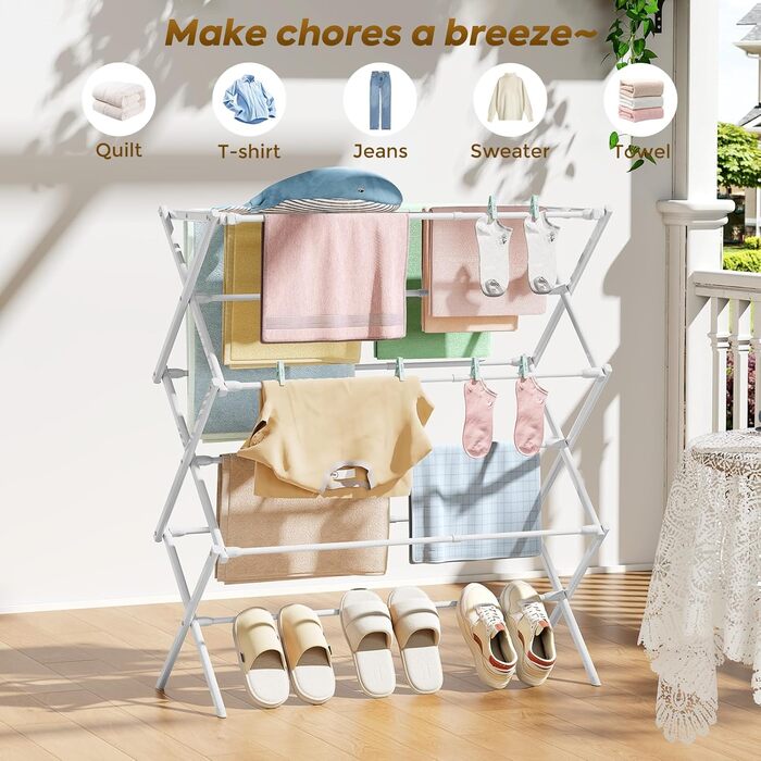 Сушарка для білизни KINGBOARD компактна складана, 6 рівнів, біла - для ванної, балкона