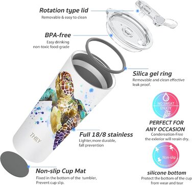 Термос THILY 780 мл з нержавіючої сталі, 2 шт. (Золотий мармур + Синій мармур) – ізольований, з кришкою, для кави та напоїв