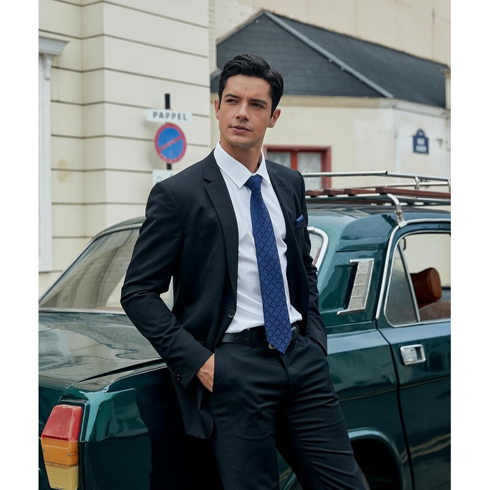 Чоловічий краватковий комплект HISDERN: темно-синій, у клітинку, з нагрудником. Ідеально для весілля та святкових подій.