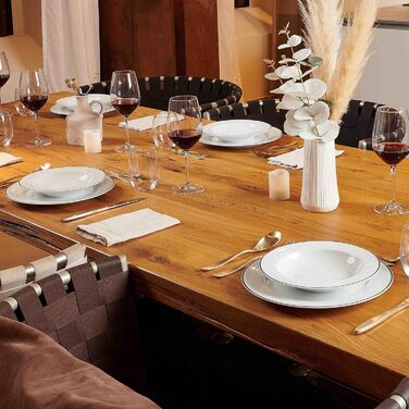 Mäser Nola: Сервіз для 6 осіб, 12 предметів, сучасний дизайн, білий з чорним обідком. Комплект тарілок (вечірній, суповий)