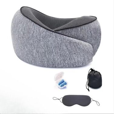 Подушка для шиї з Memory Foam - Ергономічна подушка для подорожей з маскою для очей, навушниками та чохлом (Рожева, Сіра)