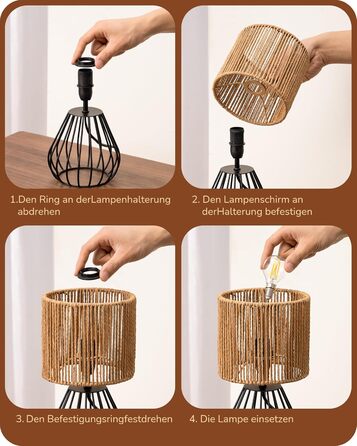 EDISHINE Настільна лампа, сучасний індустріальний дизайн, цоколь E14, вінтажна, для спальні/вітальні, бежево-чорна (тканинний кабель + чорний)