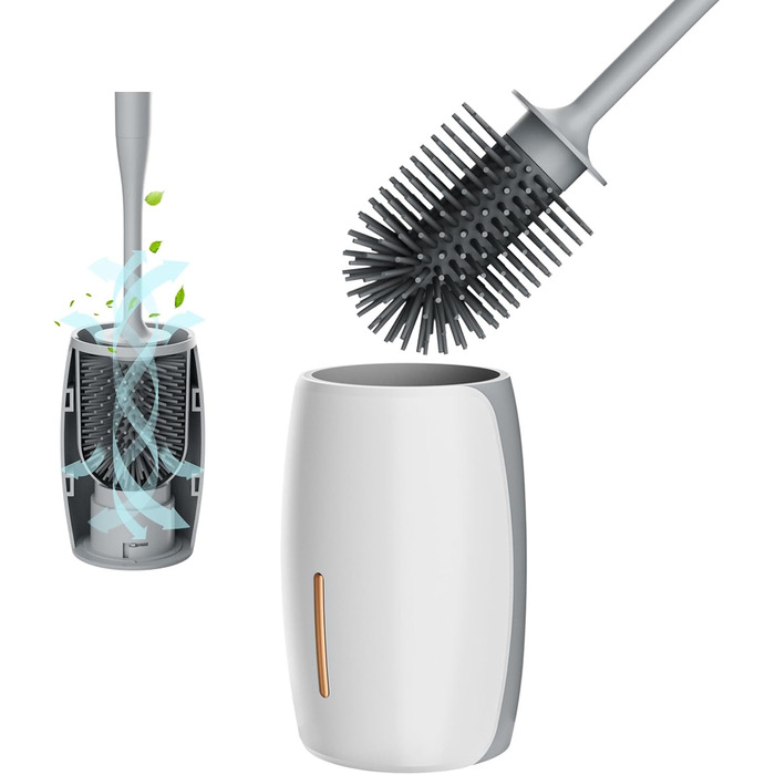 Силіконова щітка для унітазу Maxuni Stück з тримачем, без свердління, для кріплення на стіну/підлогу, довгий руків'я