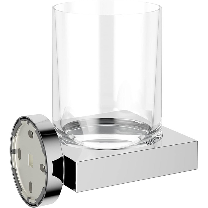 KEUCO Toothbrush Holder, Crystal Glass, Adhesive Mounting, No Drilling Required, High-Gloss Chrome, Glass with Holder, Toothbrush Holder, Edition 90 (including adhesive set)