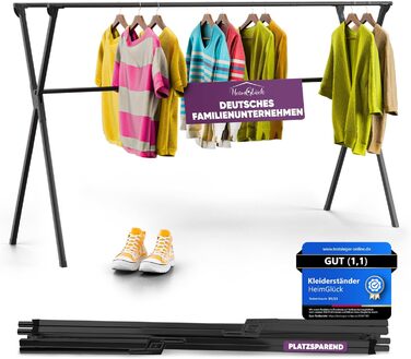 Clothes rack/Laundry rack + Bag Moritz black [Extendable 1.30-2.0m, foldable, very Stable Stainless Steel] Clothes rail, coat rack, hallway coat rack, open wardrobe