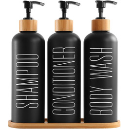 Набір з 3 чорних скляних флаконів для шампуню, гелю для душу та мила (500 мл)