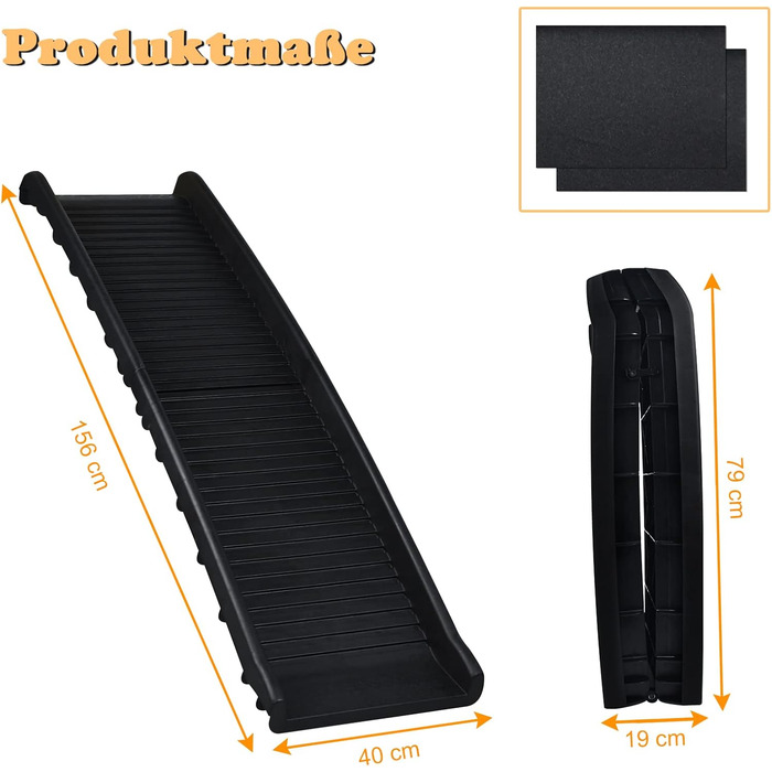 Рампа для собак UISEBRT, складана, для багажника авто, до 90 кг, 156 x 40 см, чорна