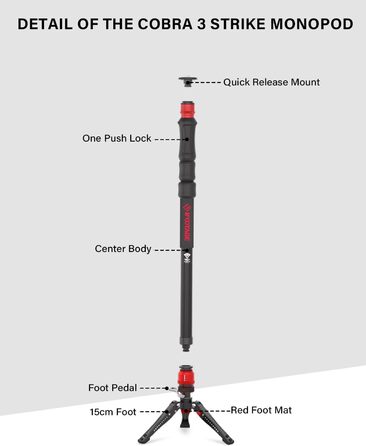 Монопод IFOOTAGE Cobra 3 C180F-P: вуглецеве волокно, 181 см, вантажопідйомність 8 кг