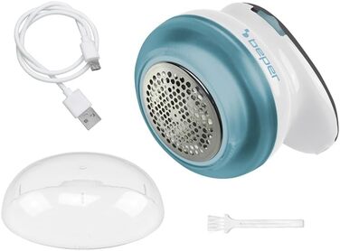 BEPER 50.245 USB-аккумуляторний видальник ворсу зі сталевими лезами. Видаляє ворс та ковтунці. Білий/блакитний, перезаряджається через USB