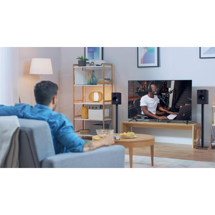 Підлогові стійки для акустики Kanto ST34P - пара, чорний метал, дерев'яний постамент | До 13.6 кг