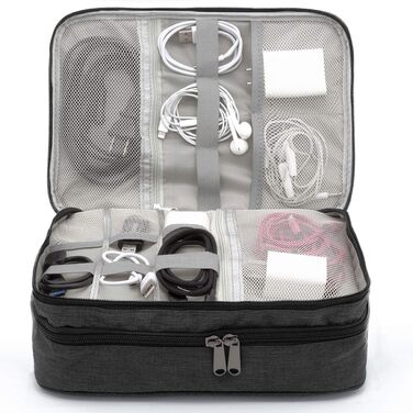 Водонепроникна сумка-органайзер для кабелів та електроніки Ruyosn. Двошарова сумка для кабелів, повербанку та аксесуарів. Чорний колір.