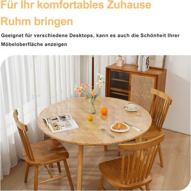 TIEHAN Round PVC Tablecloths, 1.5 mm thick, 110 cm diameter transparent round table cover, waterproof plastic placemats desk pads table protectors