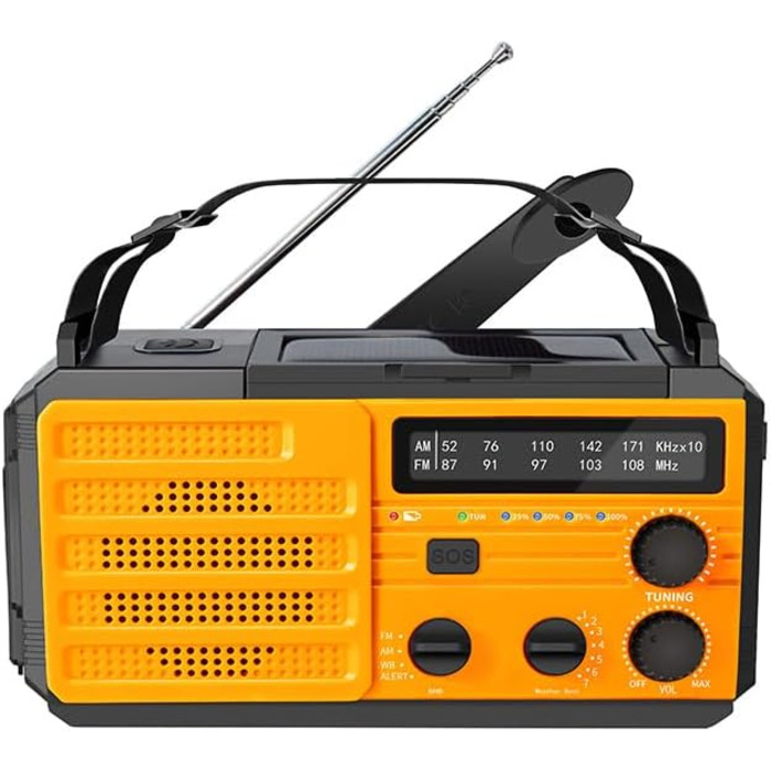 Сонячна радіостанція 20000mAh з ручним генератором, FM/AM/SW радіо, Powerbank, LED ліхтарик, SOS сигнал, USB зарядка для походу