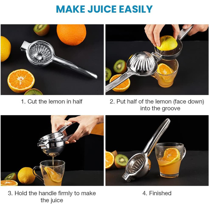 Lemon press, lime press, citrus press, stainless steel citrus press, manual juicer, manual citrus press for juicing lemons & limes, vegetables (medium) (Large)