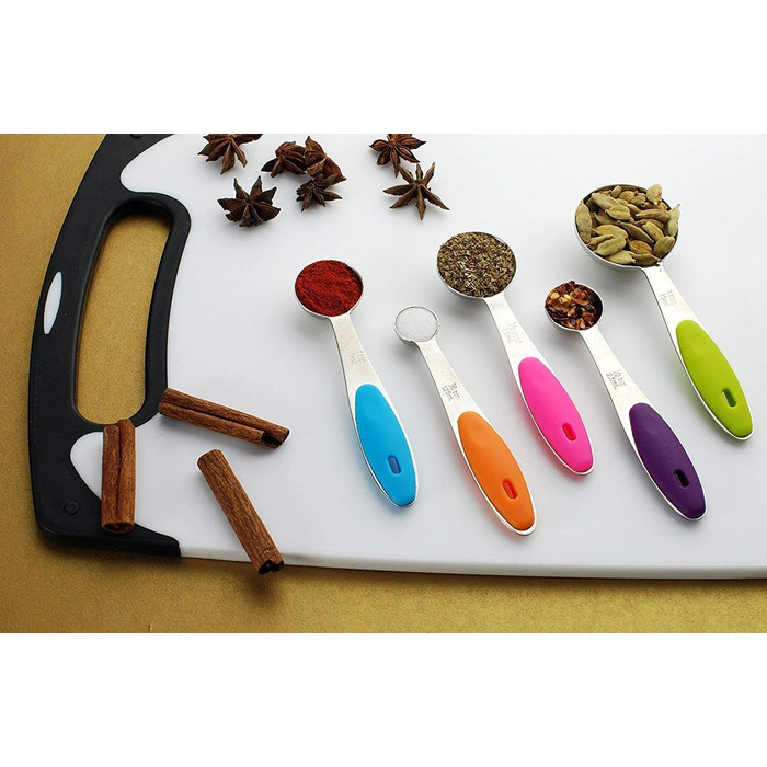 Набір мірних ложок Xingxinrong з нержавіючої сталі (5 ложок) з силіконовою ручкою, з гравіюванням шкали (US та міжнародна)