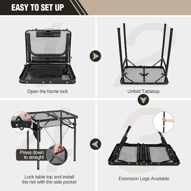 Складний стіл для кемпінгу REDCAMP 60x40 см для пікніка, BBQ, приготування їжі - легкий, алюмінієвий, з регульованими ніжками, чорний