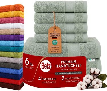 Набір рушників для ванної Betz Premium, 6 шт. (4 шт. 50x100 см, 2 шт. 70x140 см), 100% бавовна, колір сірий-зелений (Heugrün)