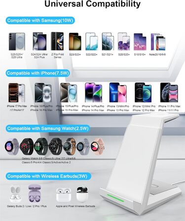 Бездротова зарядна станція NANAMI 3-в-1 для Samsung Galaxy Watch 7/6/5/4, Buds, S26/S25/S24/S22/Z Flip/Fold, Note 20 - Біла