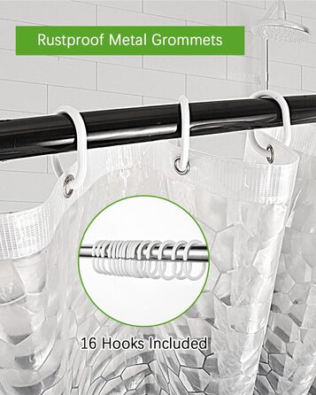 Шторка для душу OTRAKI 240 x 200 см, антигрибкова, EVA, водонепроникна, з кільцями, 3D, для ванної кімнати