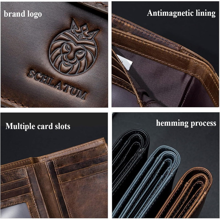 MsiDtsoy Leather Wallet for Men, with RFID Protection, Genuine Leather Wallet for Men, Cardholder, Wallet, Billfold, Vertical Leather Wallet, Vintage Leather Cardholder with Gift Box