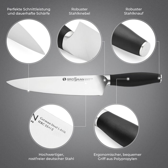 Ніж кухарський Grossman 002SH, 33 см, з нержавіючої сталі, ергономічна ручка