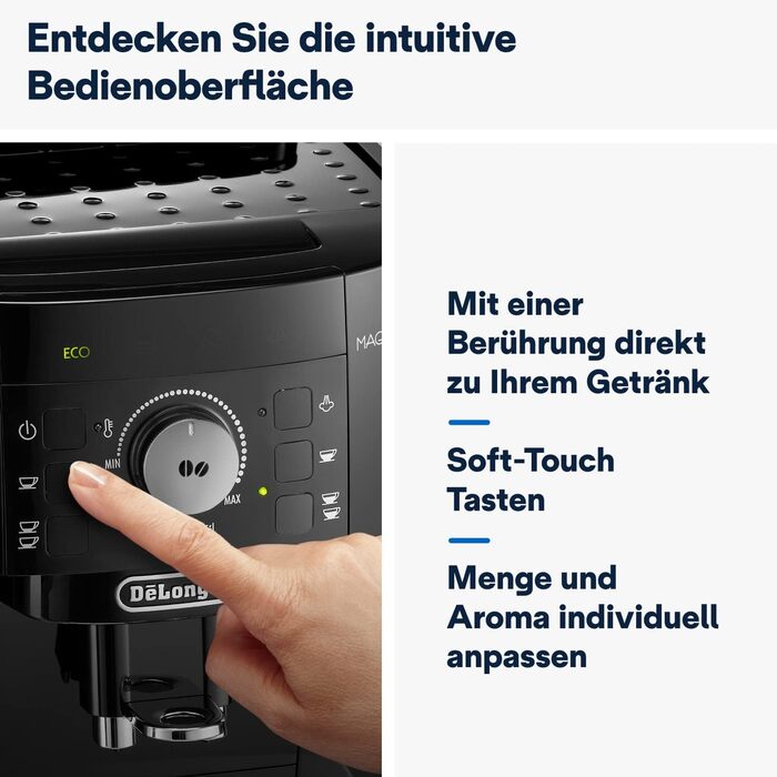 De'Longhi Magnifica S ECAM11.112.B, fully automatic coffee machine with milk frother for cappuccino, with espresso direct selection buttons and rotary dial, 2-cup function, black