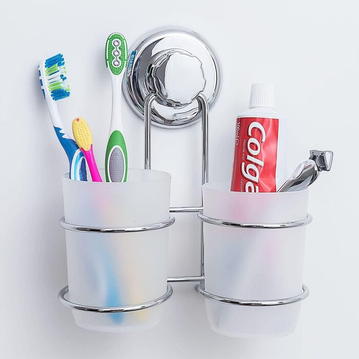 Tatkraft ODR | Toothbrush Holder Wall Mounted, 2 Cups Suction Cup | Easy Tool-Free Installation | Rustproof for the Bathroom | Ideal For: Toothpaste
