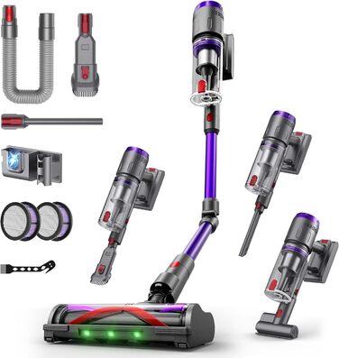 Бездротовий акумуляторний пилосос NOVAX T80 Flex: 600W, 58000Pa, 75 хвилин роботи, для килимів, твердих поверхонь та шерсті тварин, з міні-насадкою FurTornado™ та щіткою для видалення кліщів