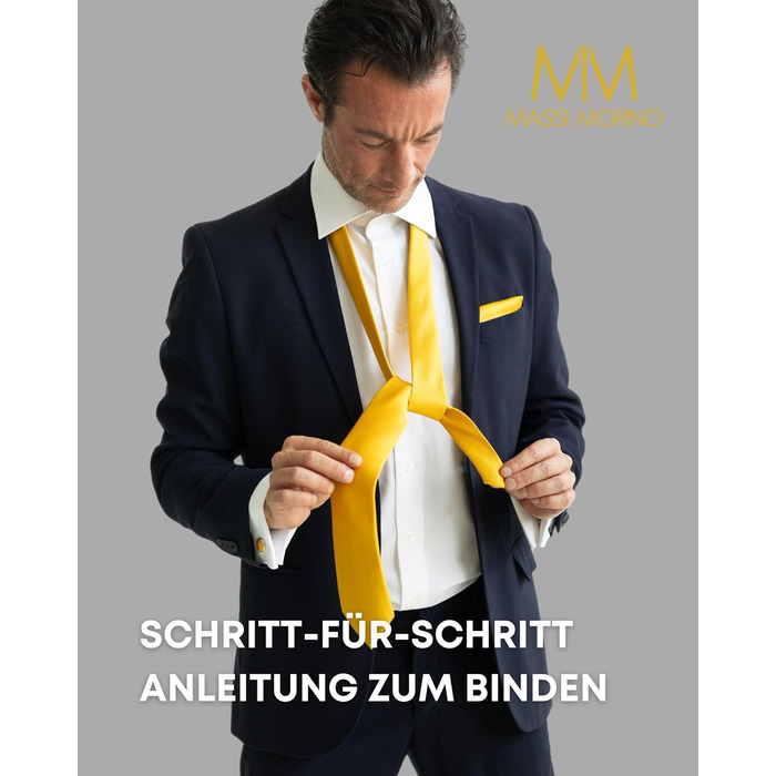 Набір краваток Massi Morino для чоловіків з кишеньковим хустиною, краватковою голкою та запонками, подарункова коробка - ідеально на весілля, жовтий, універсальний розмір