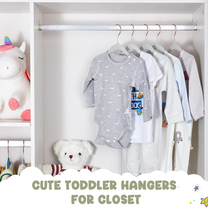 HOUSE DAY Набір дитячих плечистих вішалок, 60 шт., преміум-якість, сірі. Ультратонкі, неслизькі вішалки для дитячого гардеробу, 35,6 см.