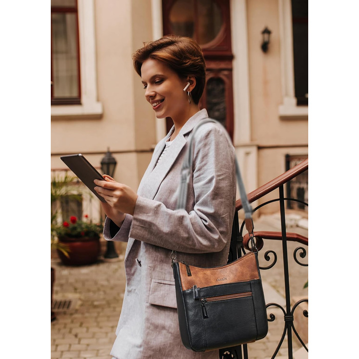 Сумка жіноча крос-боді Shrrie з екошкіри, чорно-коричнево-біла, з ременем для подорожей