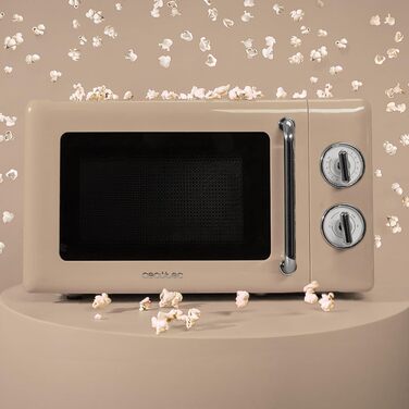 Мікрохвильова піч Cecotec Proclean 3110 Retro Beige з грилем, 700 Вт, механічне керування, 6 рівнів потужності, таймер до 30 хв, функція розморожування, ретро-дизайн, бежевий колір, сталеве покриття, серія 31 Beige