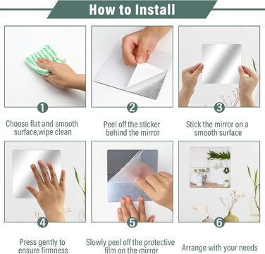 Клейкі дзеркала 10 шт., 20x20 см, 2 мм акрил, самоклеючі дзеркала для ванної, вітальні, спальні, шафи