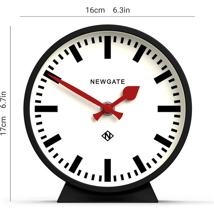 NEWGATE® M Mantel Clock for Fireplace Inserts, Silent, No Ticking, Modern Mantel Clock, Small Mantel Clock, Railroad Dial, Black