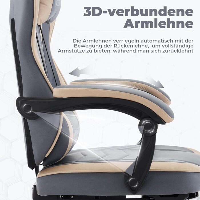 Геймерське крісло Ergonormic з підставкою для ніг, регульованою підтримкою спини, темно-сіре (синьо-бежеве)