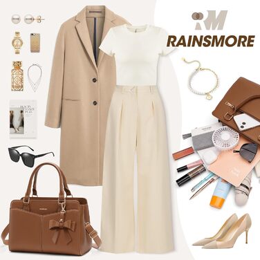 Сумка жіноча RAINSMORE середнього розміру з PU шкіри, коричнева: сумка-тоут, сумка на плече, сумка через плече